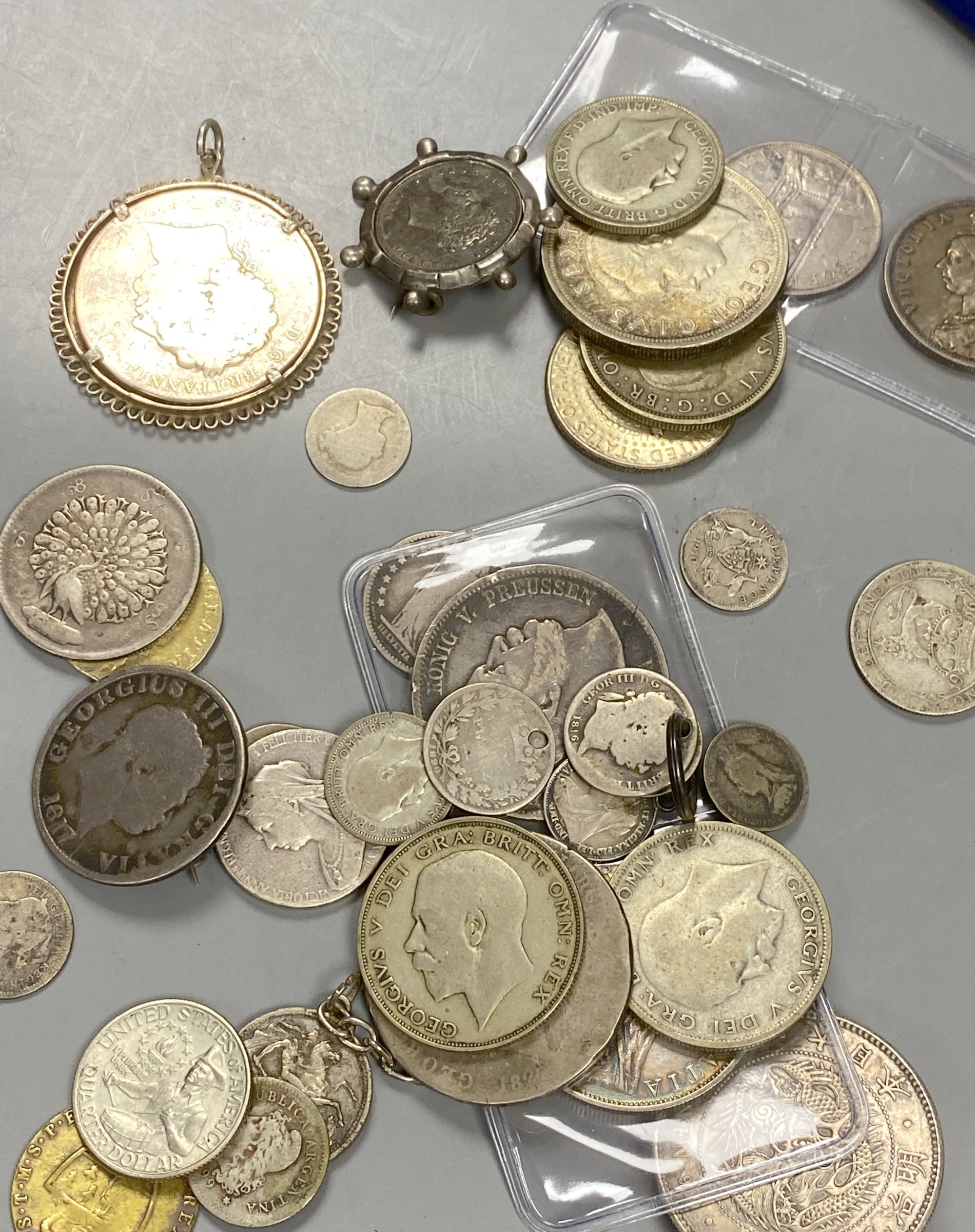 18th - 20th century World coins including 1887 half crown, 1876 five Marks, two cased 1977 silver crowns etc.